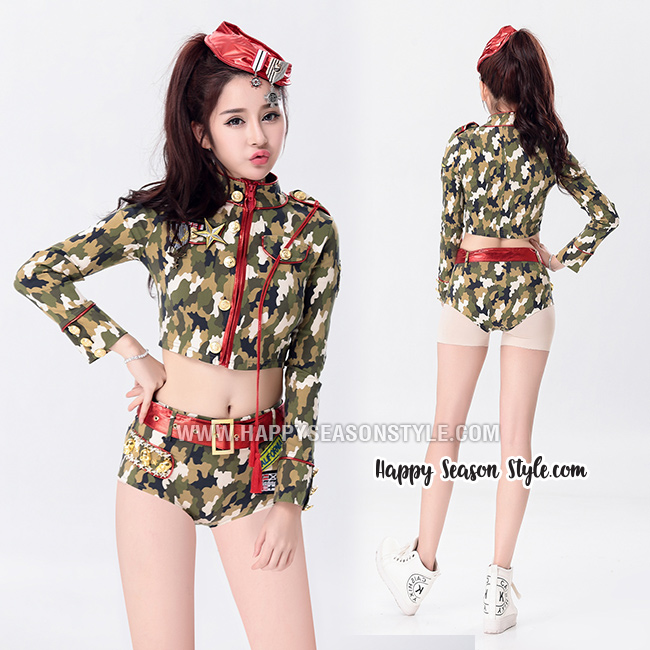 ชุดทหารแยกชิ้น ลายพราง ขลิบแดง พร้อมหมวกแดง