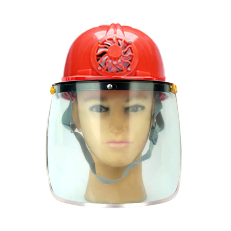 หมวกนิรภัย หมวกเซฟตี้ ติดพัดลมระบายความร้อน พลังงานแสงอาทิตย์+หน้ากากPVC (สีแดง)