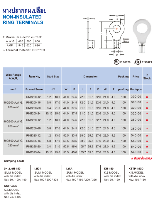 หางปลากลมเปลือย,NON-INSULATED RING TERMINALS