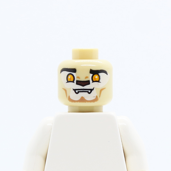 Dual Sided Alien Chima Lion with Orange Eyes, Brown Nose, Teeth, Closed Mouth / Open Mouth Pattern (Lennox)