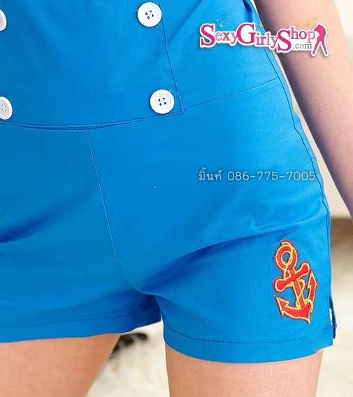 ทหารเรือ ชุดติดกันกางเกงเอวสูงสีฟ้ากะลาสี พร้อมหมวก