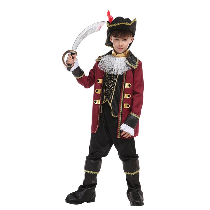 ชุดโจรสลัดเด็ก โจรสลัดเด็กชาย ชุดยุโรป ชุดฝรั่งเศษโบราณ ชุดเจ้าชาย เสื้อคลุมแดง กางเกงขายาวสีดำ