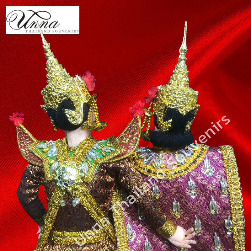 ตุ๊กตานางรำ ตุ๊กตาคู่พระนาง ตุ๊กตาถวายศาล คู่ชายหญิง งานฝีมือ ของที่ระลึก ของฝากเพื่อนต่างชาติ นางรำ ห่มสไบ สวมชฎา งานปักมือ งานผ้า Handmade Thai dancing dolls