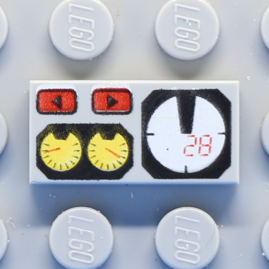 Tile 1 x 2 with Groove with Red 82, Yellow and White Gauges Pattern