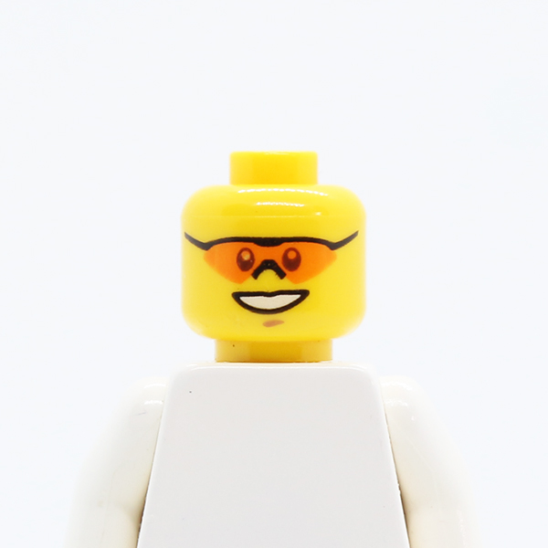 Glasses with Orange Sunglasses with Nose Piece, Open Mouth Smile, Chin Dimple Pattern