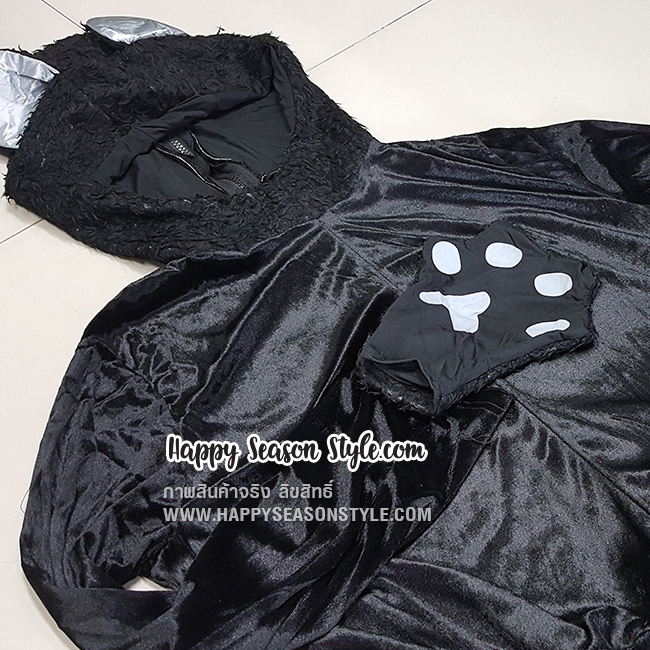 ชุดแฟนซี halloween ชุดแมวดำ ผู้ชาย ชุดติดกัน(ชุดหมี)มีฮู๊ดหูและหางแมว พร้อมถุงมือแมว