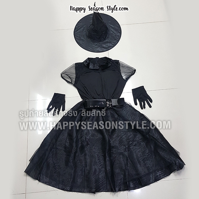 ชุดแฟนซี ฮาโลวีน - ชุดแม่มด แซกดำ แขนตุ๊กตา พร้อมหมวกแม่มดและถุงมือ