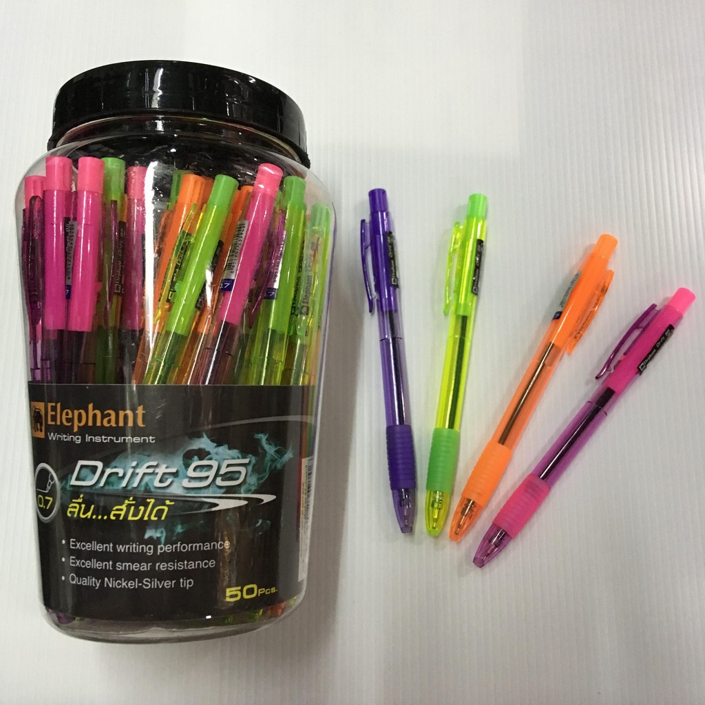 ปากกาลูกลื่น ตราช้าง Drift95 หมึกน้ำเงิน ด้ามคละสี (กระบอก50ด้าม)