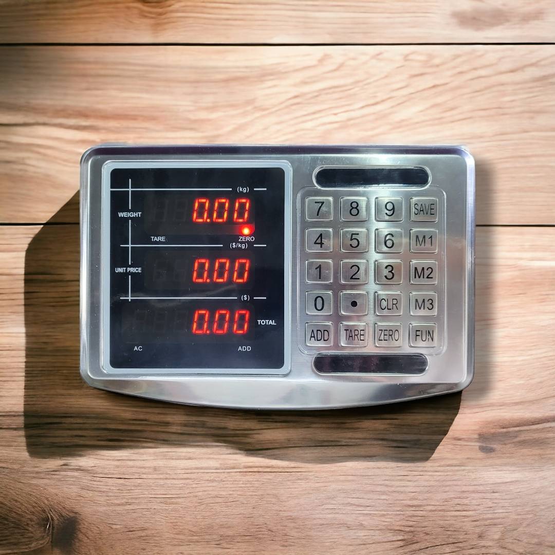 เครื่องชั่งดิจิตอลคิดเงินอัตโนมัติ 300 kg. ค่าละเอียด 100 g. แท่นชั่งเสาพับ 45x60 cm.