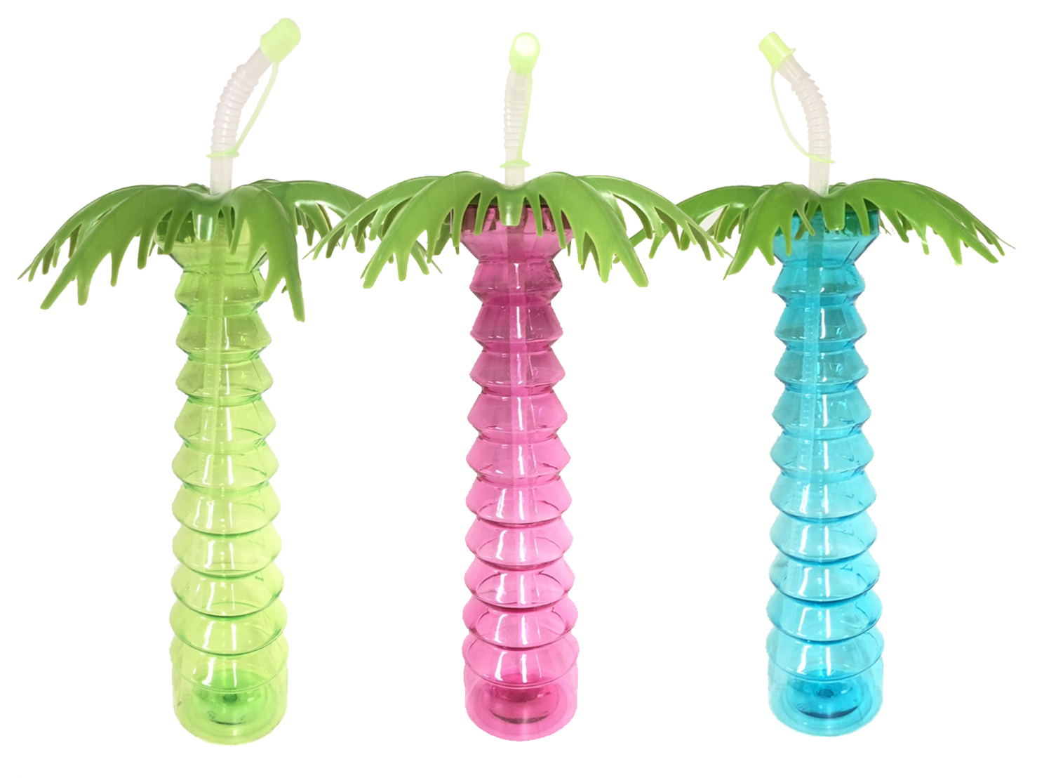 กระบอกน้ำพลาสติก ต้นมะพร้าว พร้อมหลอด Coconut Palm Cup With Straw