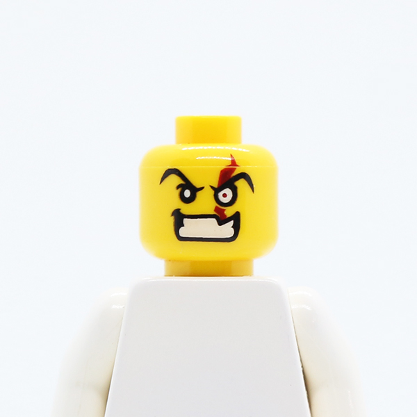 Male Angry Eyebrows and White Left Eye with Red Scar, Evil Grin with Teeth Pattern - Blocked Open Stud