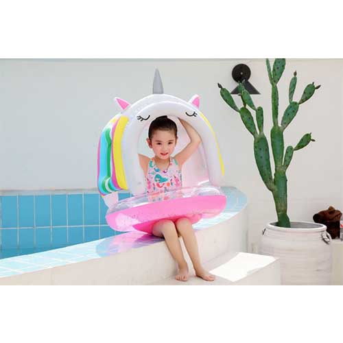 Inflatable New Rainbow Unicorn Poolfloat Ring for girl 2-6 years ห่วงยางแบบมีหลังคารูปยูนิคอร์น สำหรับเด็กผู้หญิง อายุ 2-6 ปี