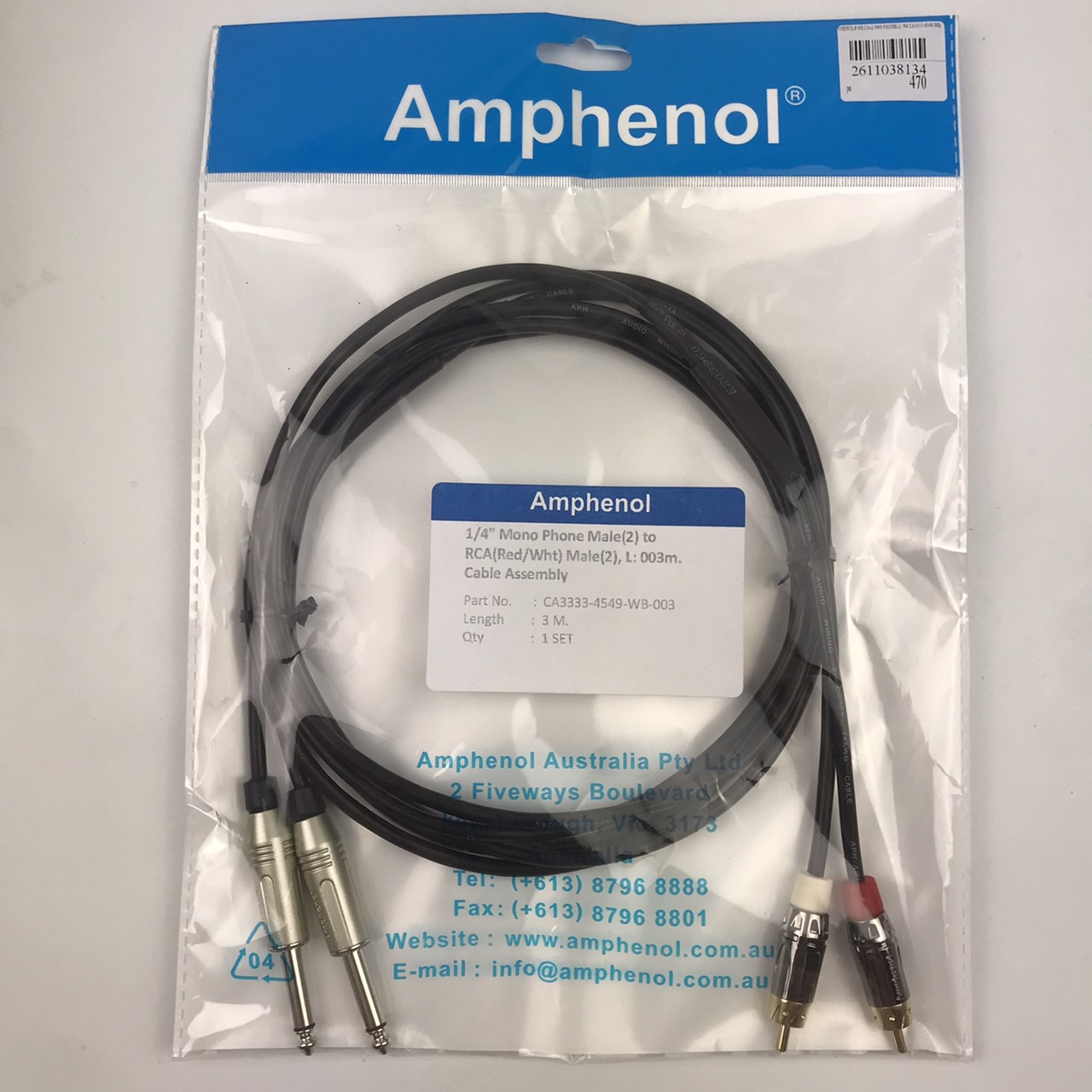 AMPHENOLสายRCAx2 ออก PHONEx2 3M CA3333-4549-WB-003