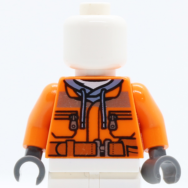 Construction Jacket over Dark Gray Hooded Sweatshirt, Zipper Pockets, Brown Belt Pattern / Orange Arms / Dark Bluish Gray Hands