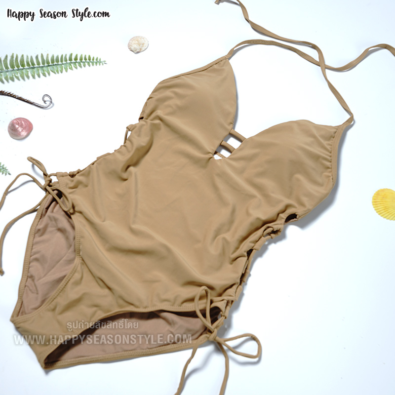 ชุดว่ายน้ำ วันพีช ผูกคอ สานข้าง สายฝอ สีเนื้อ (มีให้เลือก 3 สี)