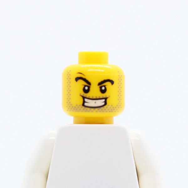 Dual Sided Power Miner Thick Eyebrows and Stubble, Evil Grin / Surprised Pattern - Blocked Open Stud