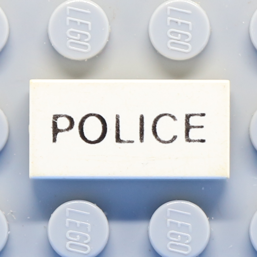 Tile 1 x 2 with Groove with 'POLICE' Pattern