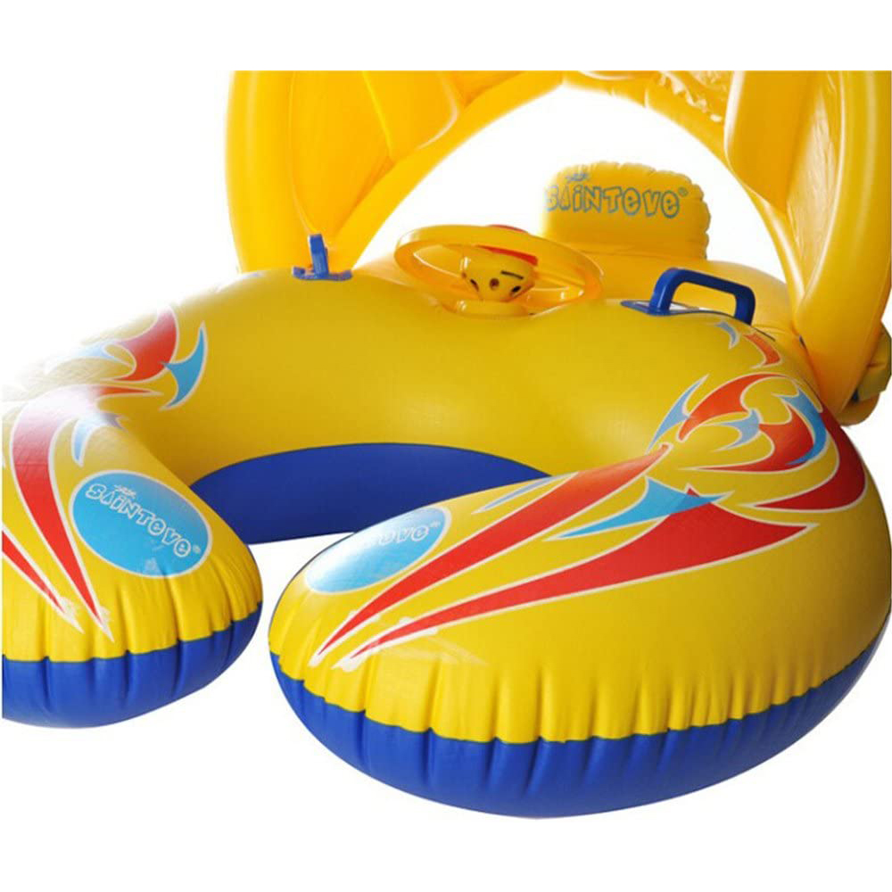 ห่วงยางเด็กและแม่ มีที่บังแดด สีเหลือง Inflatable Yellow Mom-Baby with Umbrella Pool Float