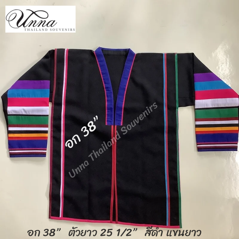 เสื้อคลุมอาข่า อก 38“ ตัวยาว 25 1/2” akha jacket ผ้าฝ้าย สไตล์ชนเผ่าอาข่า สีดำ แขนยาว งานผ้าใหม่ทั้งตัว