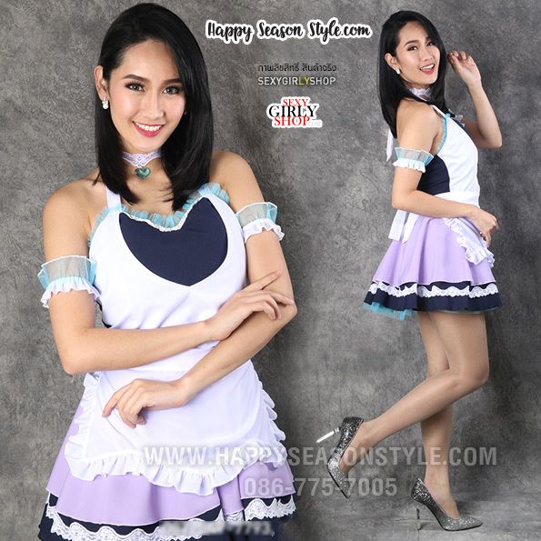 ชุดแฟนซี สาวเสิร์ฟ Maid เมดอกหัวใจ แต่งระบายสีฟ้า