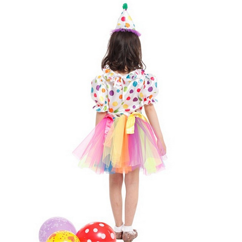 ชุดแฟนซีเด็ก ชุดตัวตลก สำหรับเด็กผู้หญิง ชุดโบโซ่ แซกแขนตุ๊กตาลายจุด กระโปรงรูดระบายสีรุ้ง พร้อมหมวก