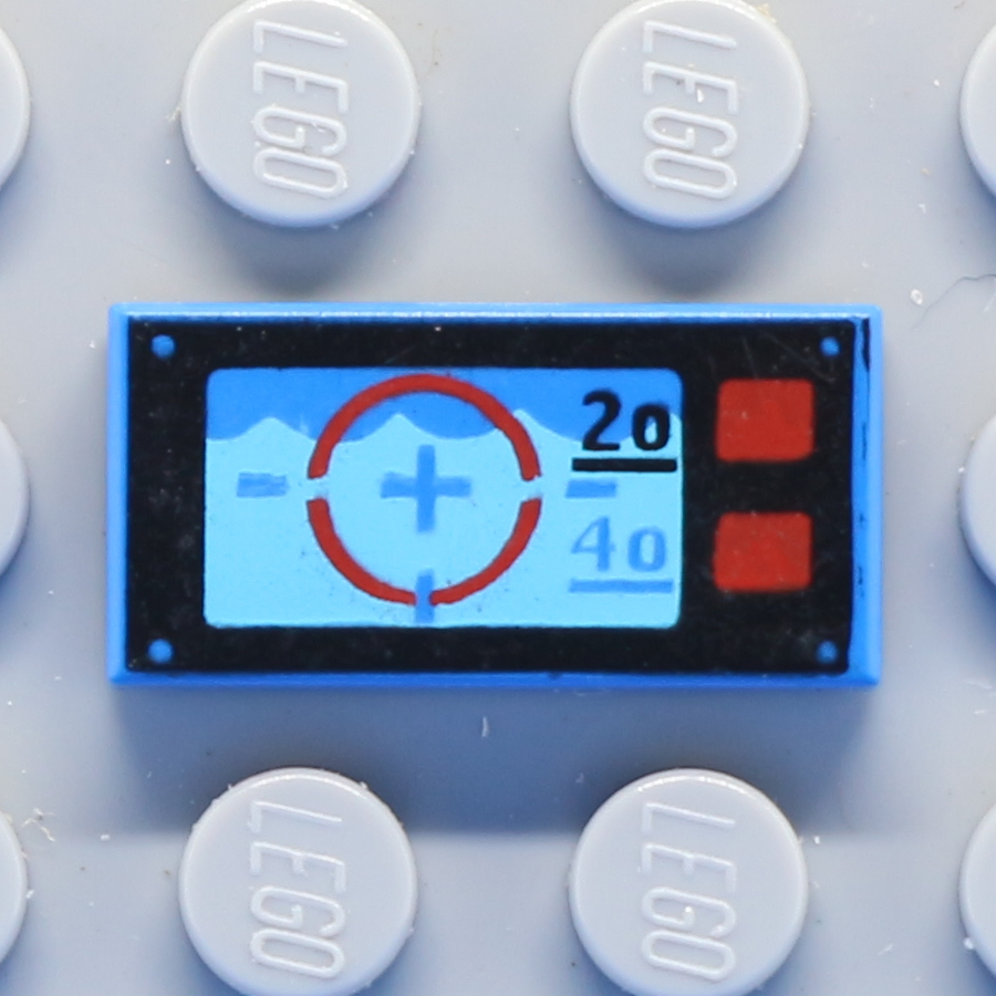 Tile 1 x 2 with Groove with Underwater Periscope View with Crosshairs, '20', '40', and Red Buttons Pattern