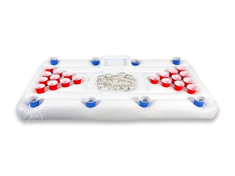 แพเป่าลมสำหรับเล่นเบียร์ปองลอยน้ำ พร้อมถังใส่น้ำแข็งตรงกลาง Inflatable Beerpong Pool Float With Ice Bucket Cooler