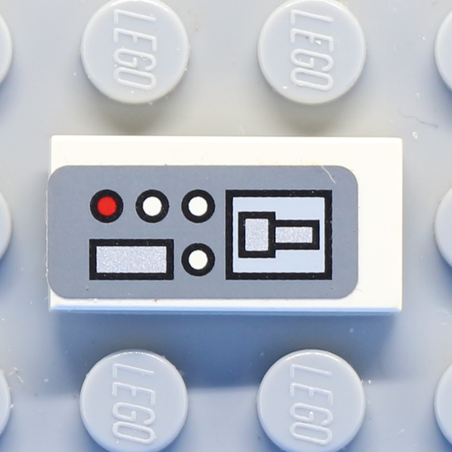 Tile 1 x 2 with Groove with Control Panel with Red and White Buttons on Dark Bluish Gray Background Pattern (Sticker) - Set 7661