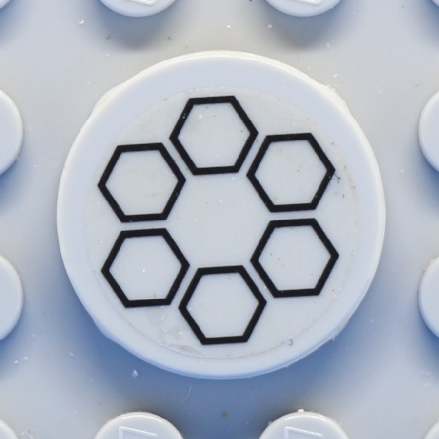 Tile, Round 2 x 2 with 6 Black Hexagons Pattern (Sticker) - Sets 79102 / 79104