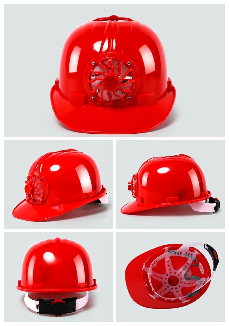 หมวกนิรภัย หมวกเซฟตี้ ติดพัดลมระบายความร้อน พลังงานแสงอาทิตย์+หน้ากากPVC (สีแดง)