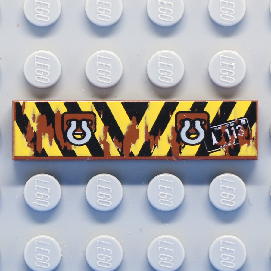Tile 1 x 4 with Black and Yellow Danger Stripes and Tow Rings Pattern