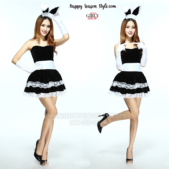 ชุดกระต่ายน้อย บันนี่เกิร์ล กำมะหยี่ สีชมพู ดำ แดง