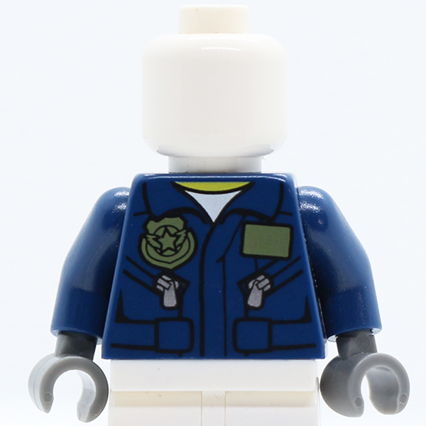 Police Flight Suit Jacket with Name Tag and Badge, Zippered Pockets Pattern / Dark Blue Arms / Dark Bluish Gray Hands