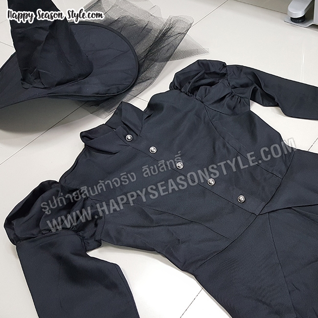 ชุดแม่มด สีดำ ในตำนาน แขนพองตุ๊กตา พร้อมหมวกแม่มด