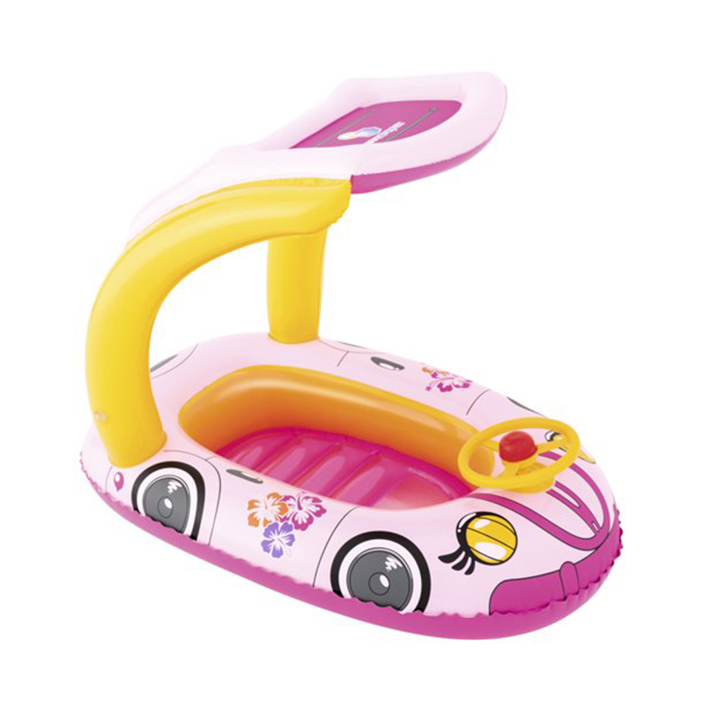 Bestway H2O GO แพยางเด็กแบบสอดขารูปรถลายดอกไม้ พร้อมม่านบังแดด Inflatable Top Quality Children Ride-On Float (สีชมพู)
