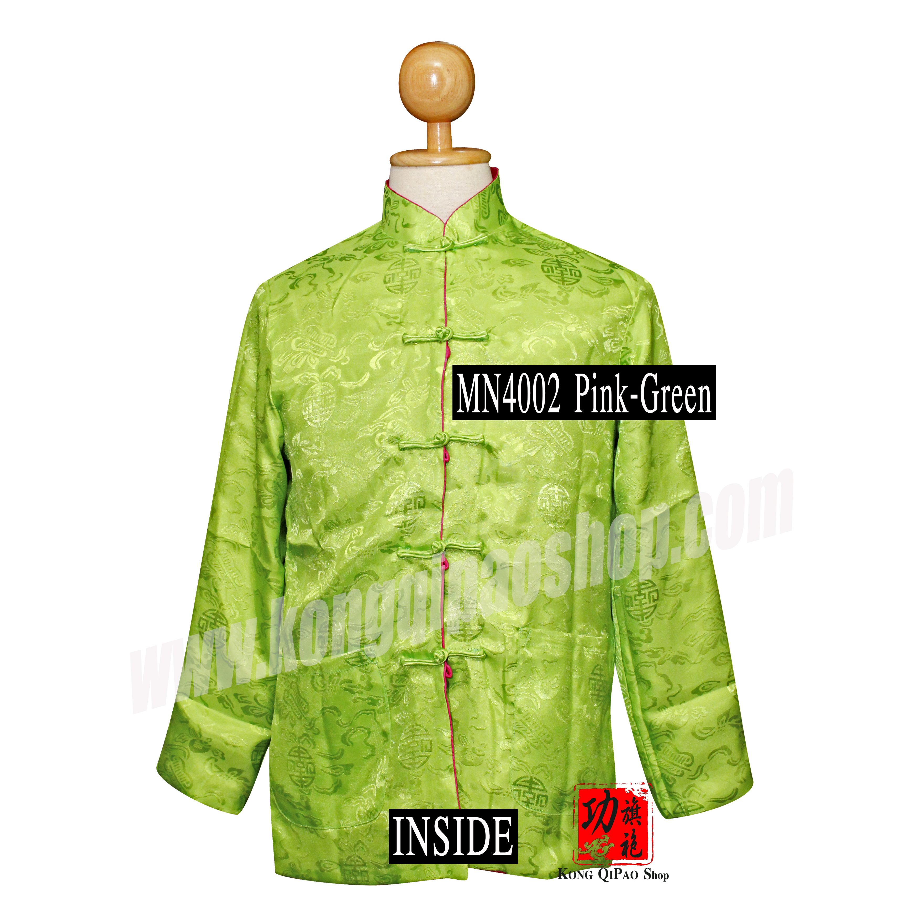 MN4002 เสื้อจีนผู้ชาย แขนยาว ลายพัดจีน (ใส่ได้ 2 ด้าน)