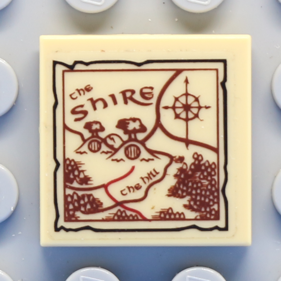 Tile 2 x 2 with Groove with Map the Shire Pattern (Sticker) - Set 79003