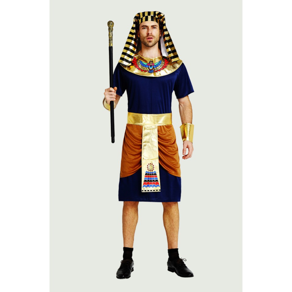 ชุดฟาโรห์ อียิปต์ ฟาโรห์ สีน้ำเงิน พร้อมที่แต่งศีรษะ แบบ1พรีเมียม🏍️💨 ส่งไวจากไทย