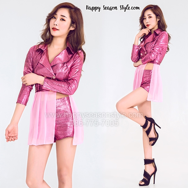 ชุดสีเงินอมชมพู เมทาลิค แนวเกาหลีเกิร์ลกรุ๊ป วง HELLO VENUS