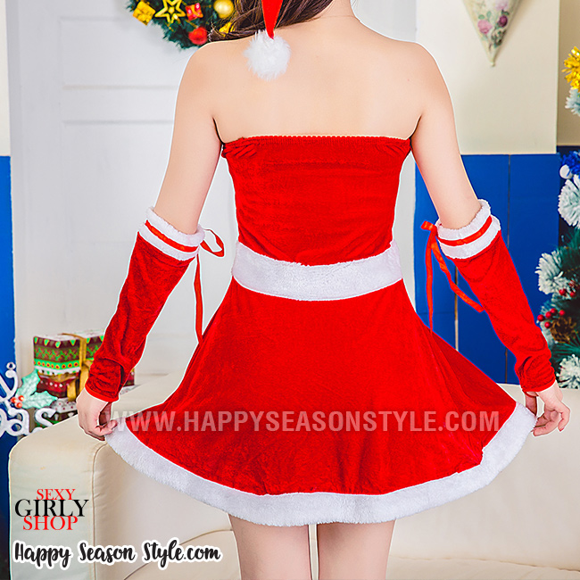 ชุดซานต้า ซานตี้ แซกเกาะอก พร้อมถุงมือและหมวกซานต้า
