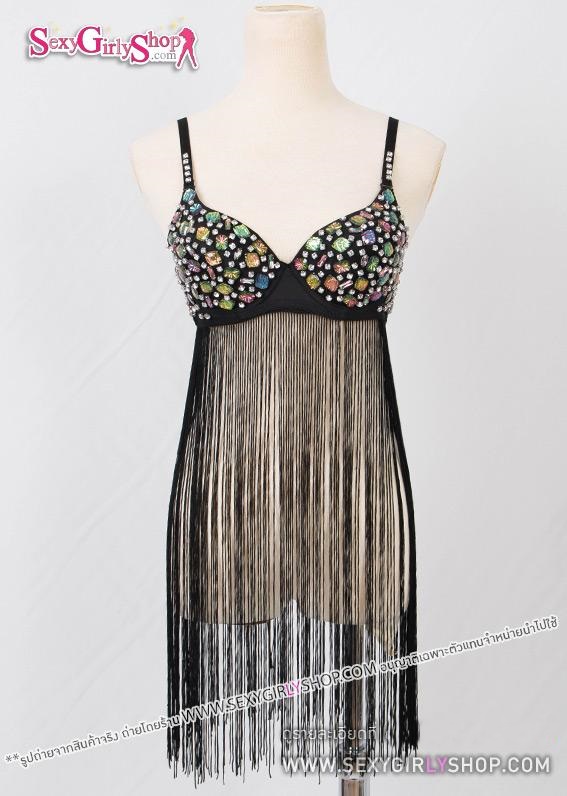 บราแฟนซี บราปักแต่งคริสตัลแก้วเหลือบสีรุ้ง ชายระบายไหมญี่ปุ่น