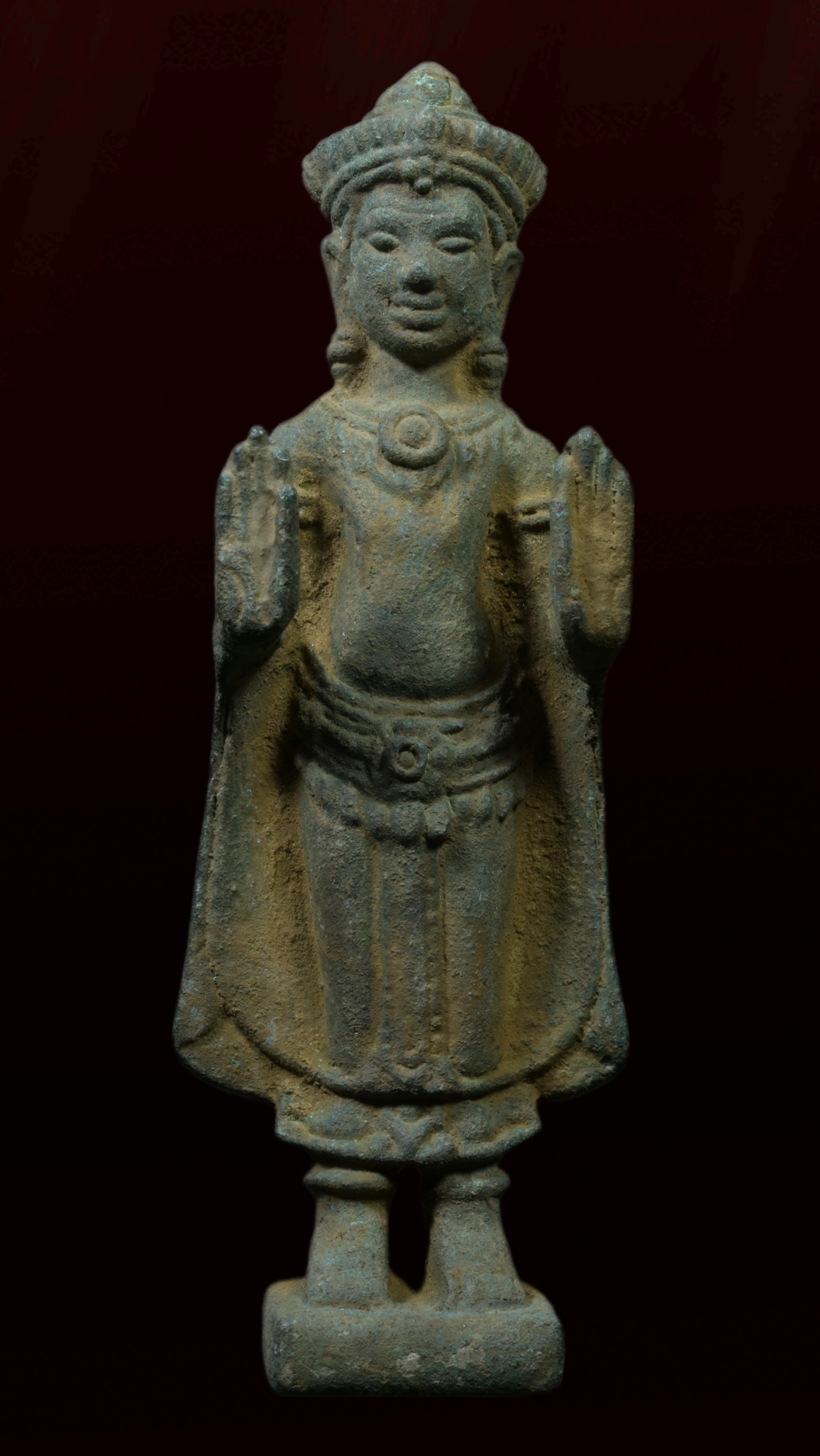 พระปางยืนห้ามสมุทร เนื้อสำริด สนิมเขียว