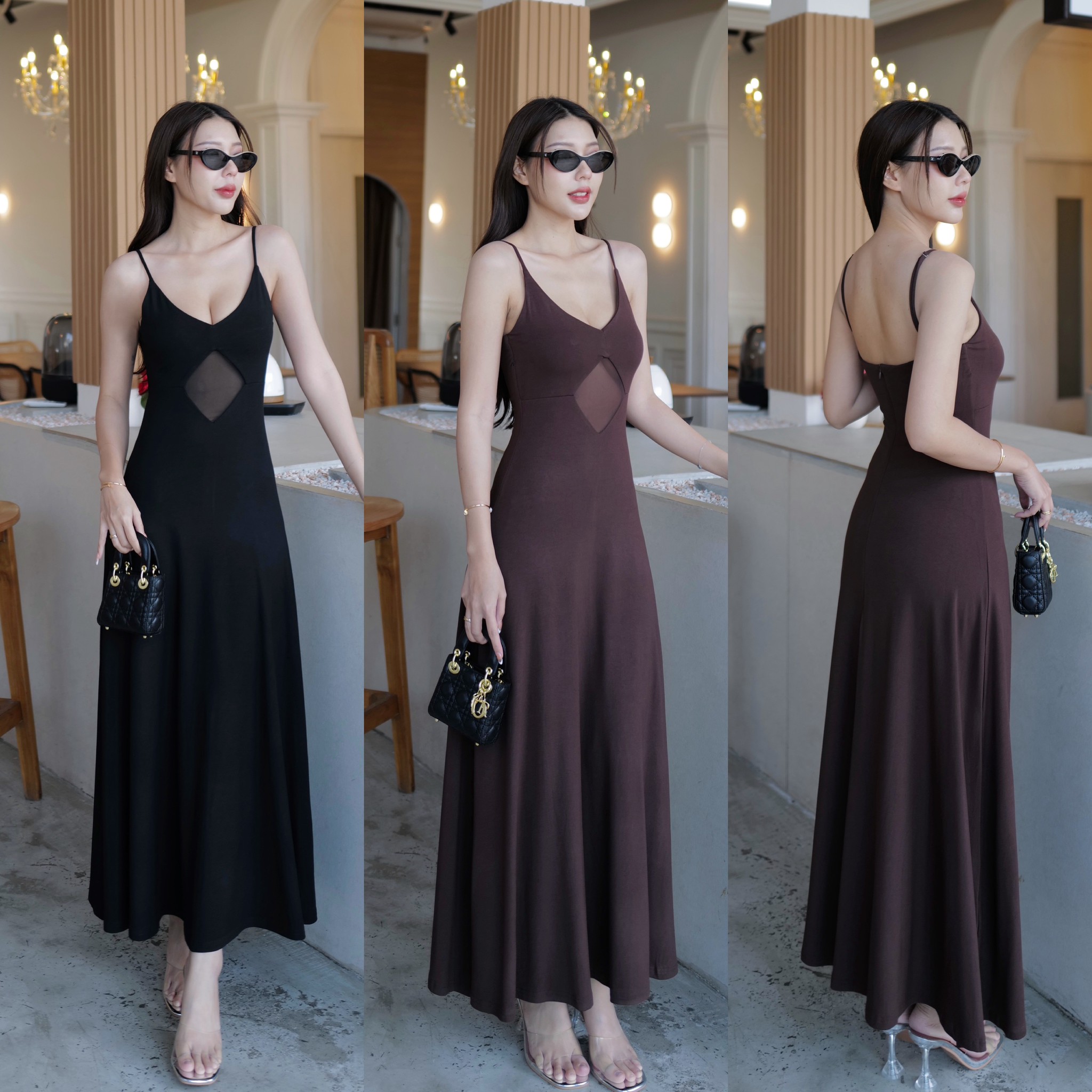 #5056#Eve 💕💕งานเดรสยาวสายเดียวช่วงเอวด้านหน้าแต่งดีเทลซีทรูสวยปังมากกก