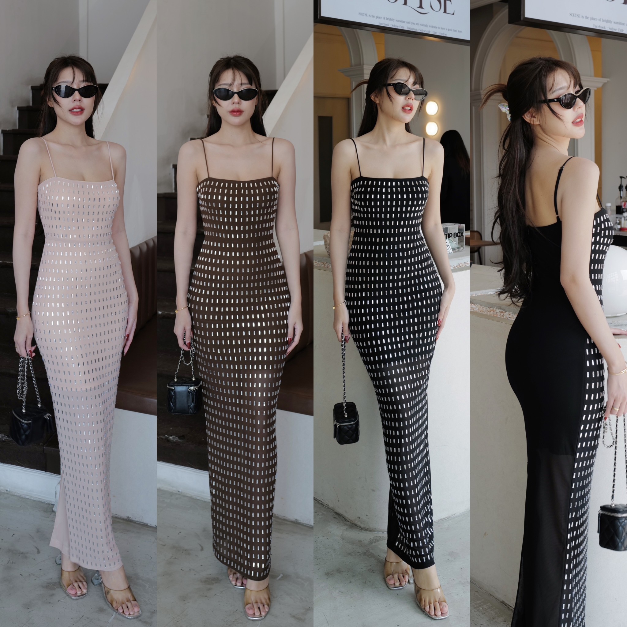 #9818 เดรสยาวสายเดี่ยสเพชร ที่เกินคำว่าสวย โช๊ะ ปัง หปมากกกกก ตัวนี้เป็นงานเพชรเหลี่ยม intuon