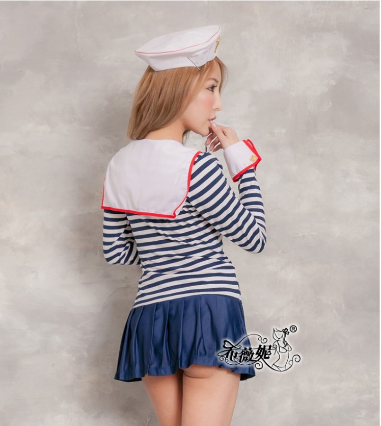 ชุดแฟนซี ชุด Cosplay ชุดเซ็กซี่ ชุดคอสเพลย์ size M-XL - ชุดกะลาสี ทหารเรือ แขนยาวลายทาง กระโปรงจีบรอบตัว พร้อมหมวกกะลาสี