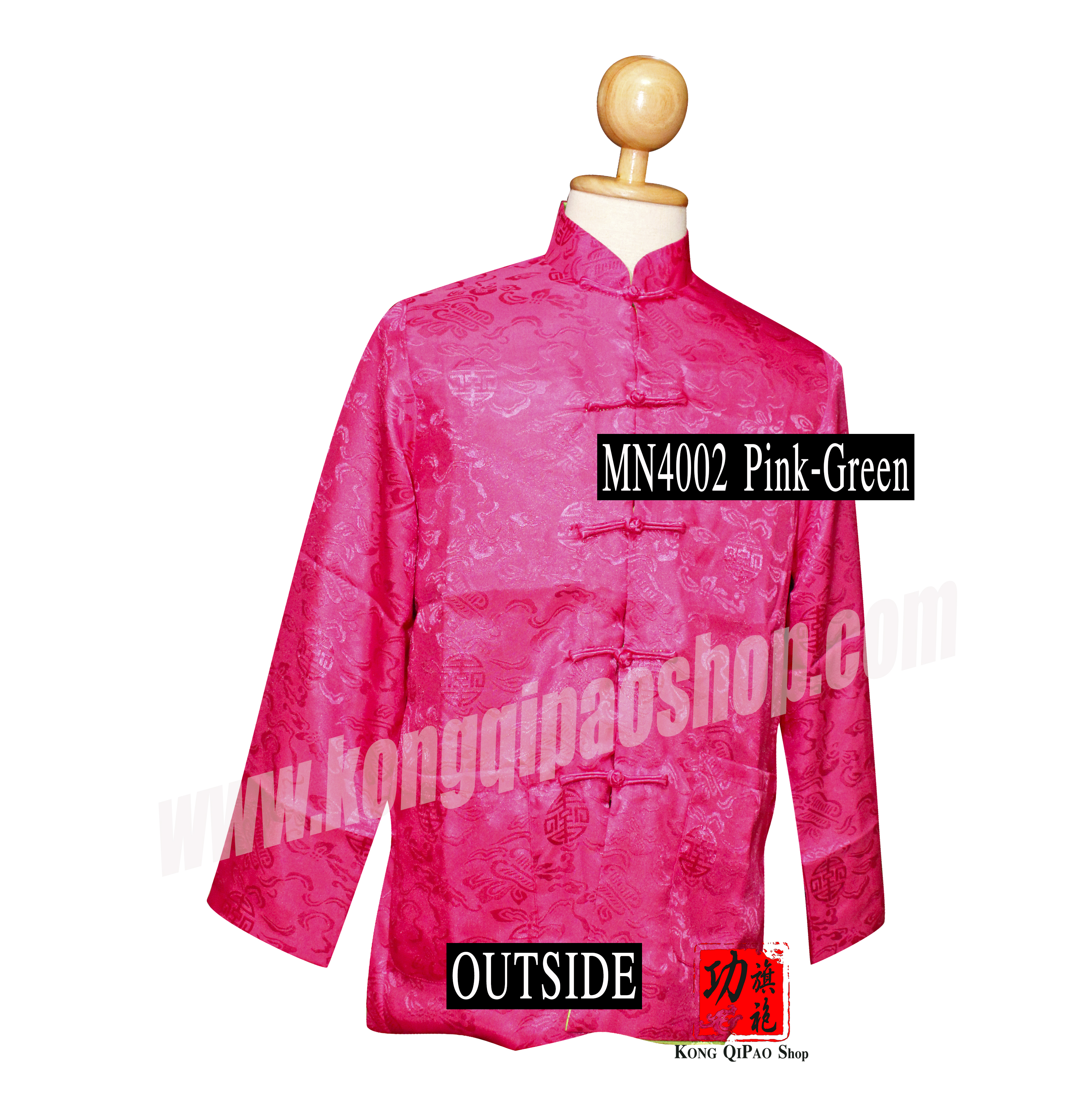 MN4002 เสื้อจีนผู้ชาย แขนยาว ลายพัดจีน (ใส่ได้ 2 ด้าน)