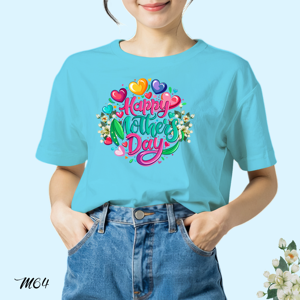 เสื้อฟ้าวันแม่ สกรีนลาย Happy Mother's Day M64 เนื้อผ้าโพลีเอสเตอร์ 100% นุ่มใส่สบาย