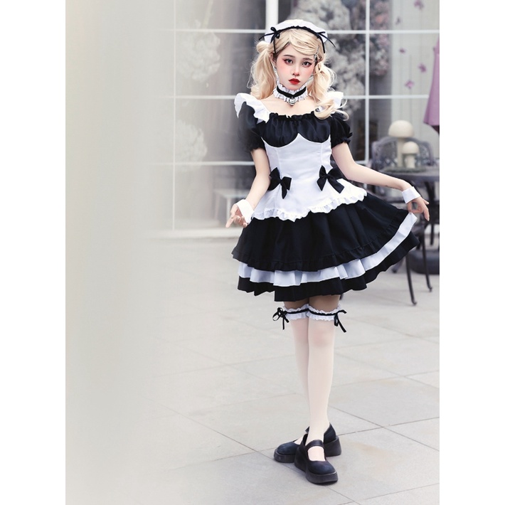 ชุดเมด maid คอสเพลย์ อนิเมะ รุ่นเอวคอด🏍️💨 ส่งไวจาก กทม.