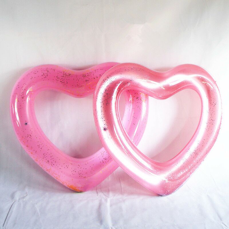 ห่วงยางรูปหัวใจ สีชมพู กลิตเตอร์น่ารักๆ Inflatable Pink Heart Ring With Glitter Pool Float