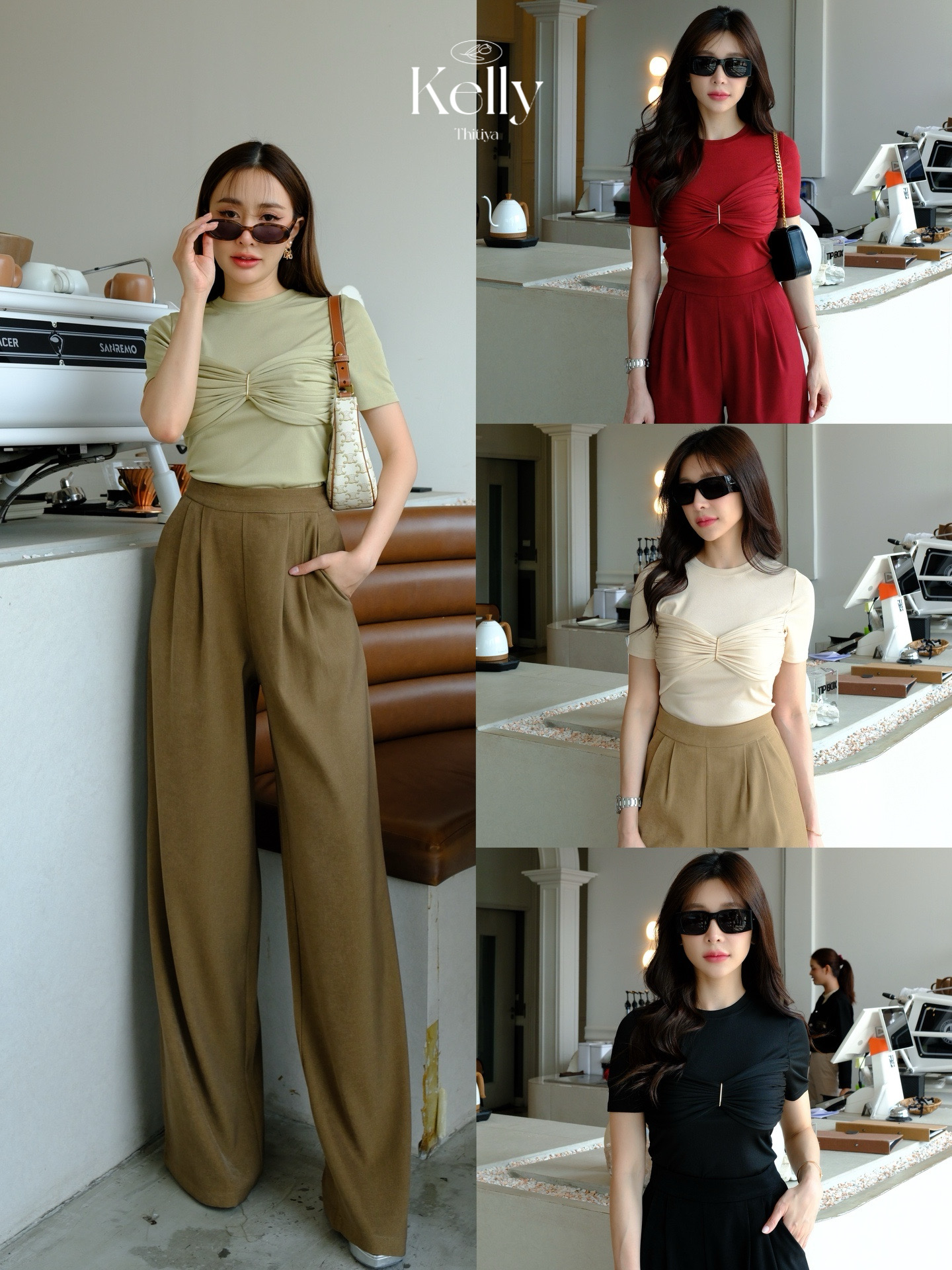 Kelly set เซ็ตเสื้อ+กางเกง งานเสื้อผ้านิ่มยืดพรีเมี่ยมความหนากำลังดี thitiya